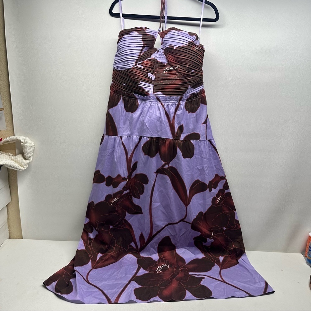 WHBM CAMILLE FIRL Floral Halter Maxi Dress in Purple and brown SZ 18 NWT - Picture 4 of 13
